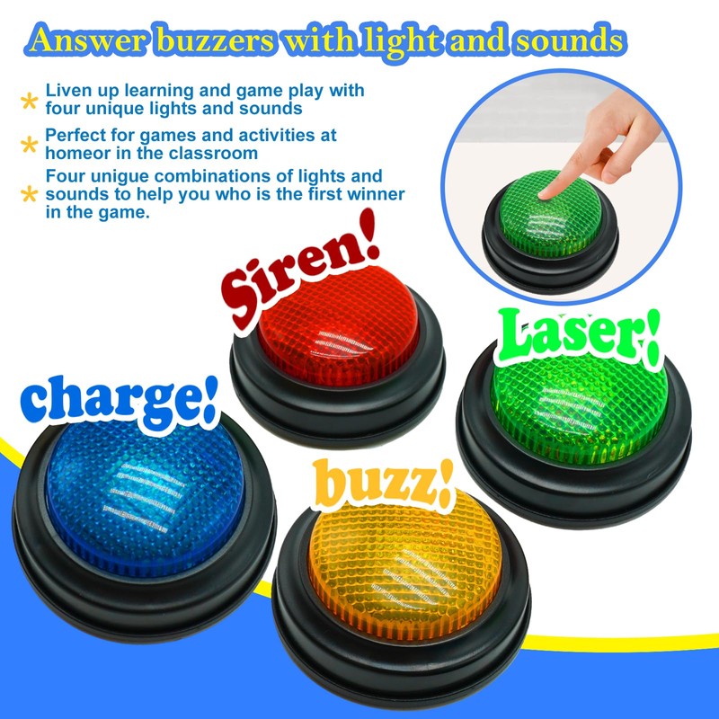 Gelabur 8-Pack Buzzers for Trivia Games, Answer Buzzers for Classroom,