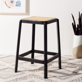 SAFAVIEH Home Collection Silus Black and Natural Backless Cane 25-inch Counter Stool