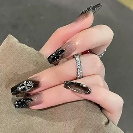 Long cross black gradient nail tip CC Nail / 롱 십자가 블랙 그라데이션 네일팁 씨씨네일