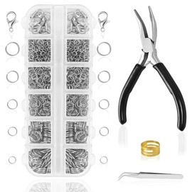 YIMETOP 1200 Stück Biegeringe zur Schmuckherstellung, Biegeringe und Halskettenverschlüsse mit Biegeringzange, Werkzeug für die DIY-Schmuckherstellung und Halskettenreparatur