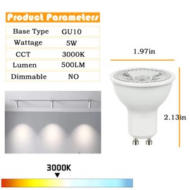 Geminilite GU10 LED Bulbs Non-Dimmable, 3000K Warm Light Replacement for Recessed Track Lighting, 5W GU10 Bulb with 38° Spotlight for Kitchen, Range Hood, Living Room, 6 Pack 120V