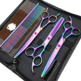 VIGOR Professional Dog Grooming Scissors Set, 7 Inch Pet Grooming Scissors - 1 Set(Rainbow)
