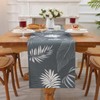 Alishomtll Grey Linen Table Runner Tropical Leaves Table Runner Rectangular