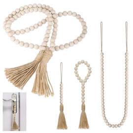 cersaty® Pack of 4 Bead Garland, Wood Colour Wooden Bead Garlands for Home Decoration, Coffee Table Decoration, Wall Decoration, Flower Pot Decoration, Fashion Hangings