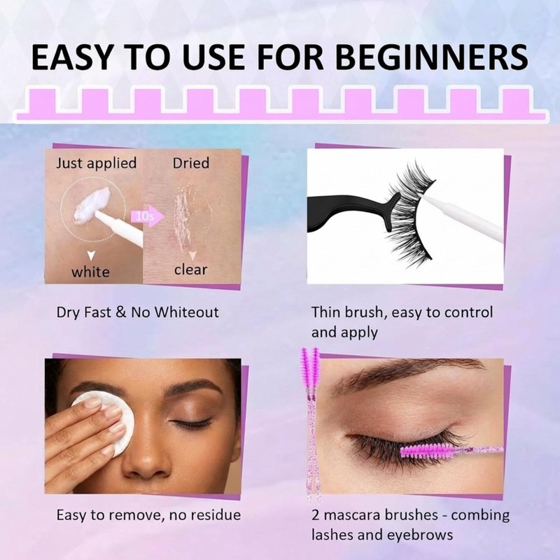 LZM Strip Lash Adhesive, Quick Drying Lash Glue Brush Applicator,