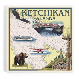 Ketchikan, Alaska, Nautical Chart (Absorbent Ceramic Coaster, Single, Cork Back, Kitchen Table Decor)