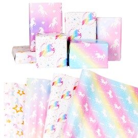 Unicorn Wrapping Paper, 8 Sheets Unicorn Birthday Gift Paper for Girls 50X70CM Happy Birthday Wrapping Paper for Kids Girls Birthday Baby Shower