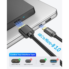 SUNGUY SUNGUY USB C auf Micro B Kabel, 1M 10Gbps USB 3.1 USB C Festplattenkabel, USB C Kabel f??r Externe Festplatte,SSD,Seagate Expansion,WD Elements, Toshiba, Galaxy S5/ Note 3, HDD-Schwarz
