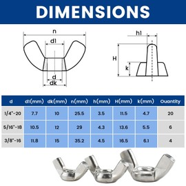 ZIUZI 3 Sizes Wing Nuts Assorted Kit, 1/4"-20, 5/16"-18, 3/8"-16 Stainless Steel Butterfly Nut, Hand Twist Tighten Ear Wingnuts for Machinery Electronic Equipment DIY, Silver (30 Pcs)