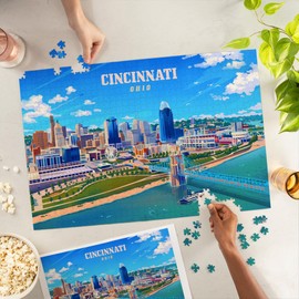 Cincinnati, Ohio, Lithograph City Series (1000 Piece Puzzle, Challenging Jigsaw Puzzle for Adults, Made in USA)