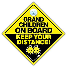 Grandchildren On Board Keep Your Distance Car Sign Suction Cup Car Window Sign, Baby On Board Sign