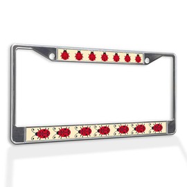 Fastasticdeals Metal Insert License Plate Frame Set of Red Ladybugs Insect Lady Bug Weatherproof Car Accessories Chrome 2 Holes Solid Insert