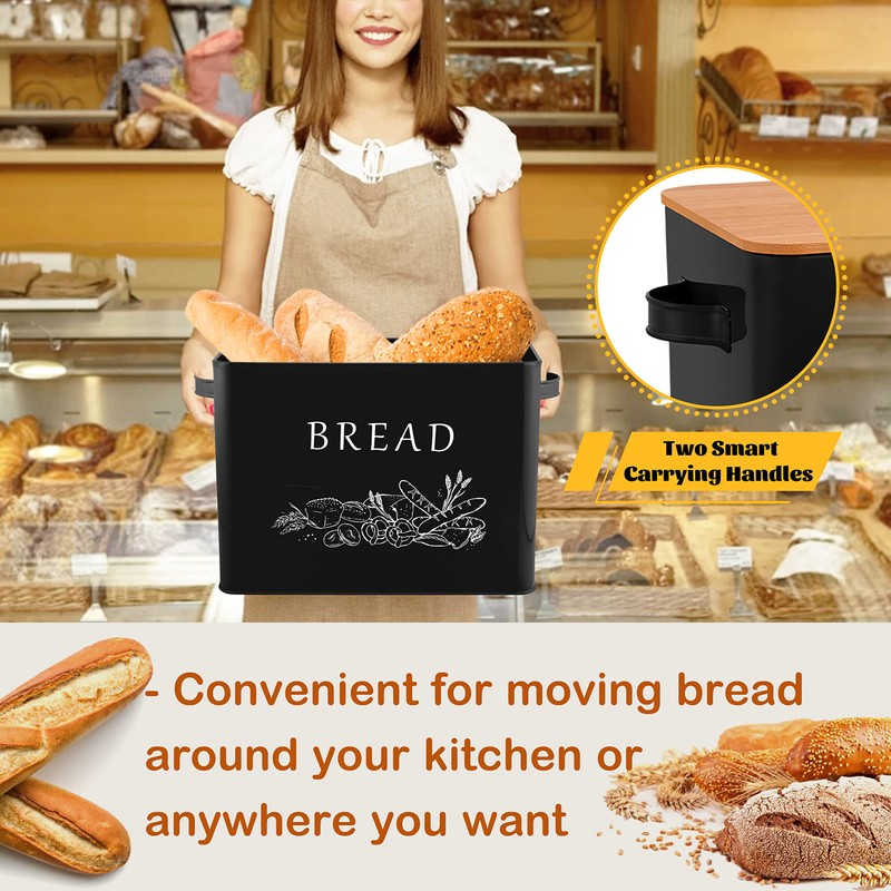 E-far Bread Box for Kitchen Countertop, Metal Bread Storage Container