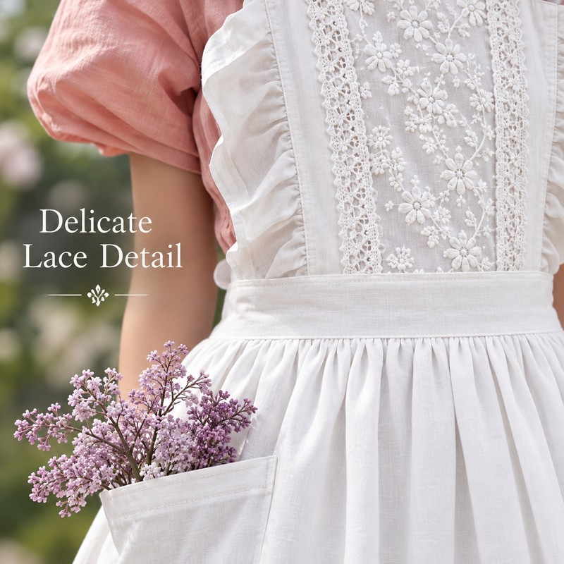 Women's Lace Bib Apron for Cooking – Ruffled Cotton-Polyester Pinafore