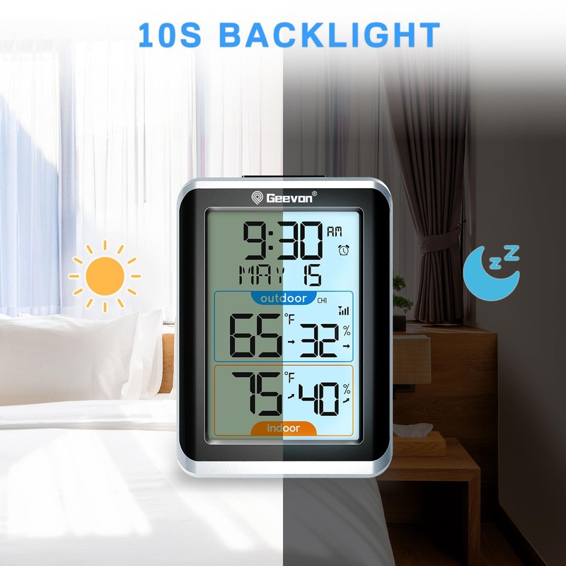 Geevon Wireless Indoor/Outdoor Thermometer & Hygrometer, Digital Temperature & Humidity