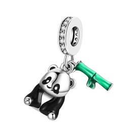 EHEG Cute Panda Bamboo Dangle Charms for Women Bracelets and Necklaces 925 Sterling Silver with 5A Cubic Zirconia, Pendants Beads Jewelry Gifts for Women