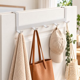 Over The Door Hook Hanger – 5-Hook Metal Door Organizer Rack, No-Drill Coat, Hat, Towel & Bag Storage for Bedroom & Bathroom