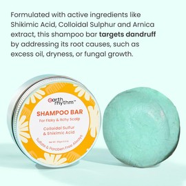 Earth Rhythm Anti-Dandruff Shampoo Bar for Itchy & Flaky Scalp | Men & Women | Contains Arnica Peppermint & Menthol Extracts | Sulphate & Paraben Free - 80gm (Tin)