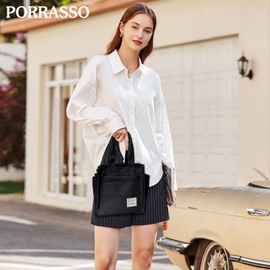 PORRASSO Casual Handbag Women Tote Girl Nylon Top-Handle Bag for Dating Work Daily Use Black