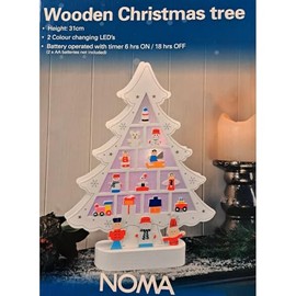Noma Wooden Christmas Tree with Colour Changing LEDs, 31 cm (Pack of 1)