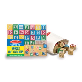 Melissa & Doug Deluxe Wooden ABC/123 1-Inch Blocks Set With Storage Pouch (50 pcs), Classic Letter And Number Wooden Blocks, For Toddlers And Kids Ages 2+