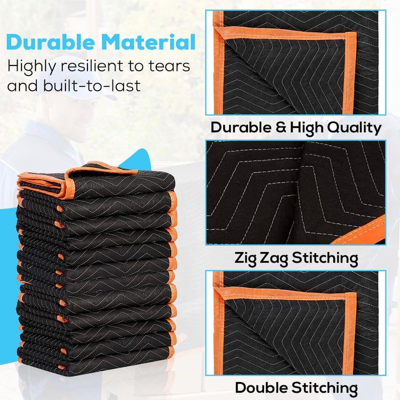 SIMPLI-MAGIC 79522 Heavy Duty Padded Moving Blankets, Orange/Black, 72” x