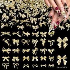 32 Styles160 Pcs Metal Golden Bow Nail Charms, 3D Alloy Bow Bowkont Nail Charms, Golden Bows Nail Charms for Acrylic Nails, Gold Bows Nail Art Charms, Bow Nail Charms Jewelry for Nails DIY Y2K