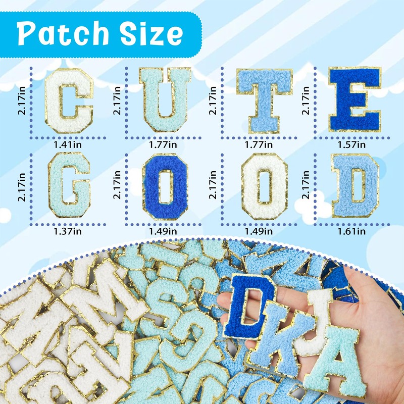 Self Adhesive Chenille Letters Patches 104PCS Blue Stick on Letter