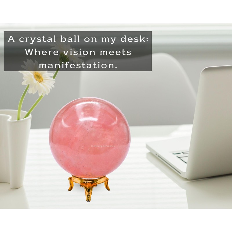 Rose Quartz Crystal Ball with Stand - 3" Inches Large