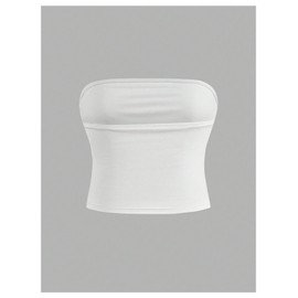 RoseSeek Women's Strapless Tube Top Sleeveless Ruched Corset Crop Tops Fitted Summer Bandeau White Small