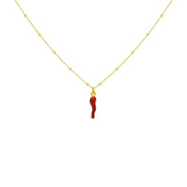 FRONAY 14k Gold Plated Sterling Silver Red Italian Horn Necklace for Women | Good Luck Cornicello Pendant | Made in Italy