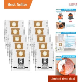 10 Pack Ridgid Vacuum Bags, Size B - 2-Ply Filtration for 5-10 Gallon Vacs