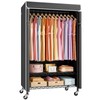 ULIFHOME P6C Rolling Clothes Rack with Cover, Covered Clothing Racks