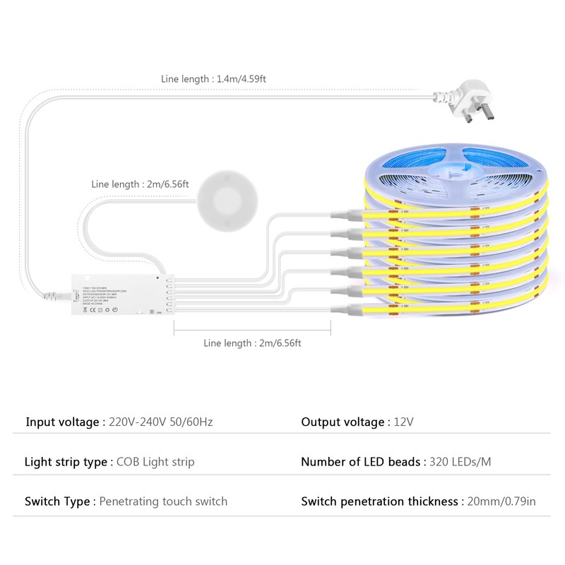 CHNMALITAI 12V COB LED Strip, 6 Pcs 1M White COB