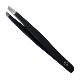 Professional Eyebrow Tweezers Set, Stainless Steel, Slant Tip, 13 cm, Pink, Silver, Black, Precision Plucking (1, Black)