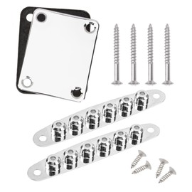 3Pcs Yootones Guitar String Through Plate & Guitar Metal Neck Plates with Plastic Mat Compatible with Electric Bass Guitar Accessories (Silver)