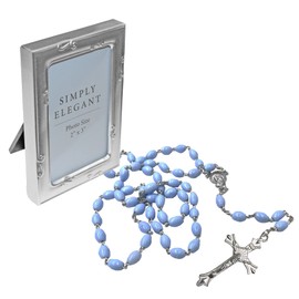 First Holy Communion Blue Rosary and Photo Frame Set - 3650