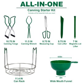 7 PCS Stainless Steel Canning Supplies Kit, Complete Canning Tools Set Includes Steamer Rack, Jar Lifter, Wrench, Funnel, Tongs, Bubble Remover, Lid Lifter, for Jams, Pickles, Fruits Canning