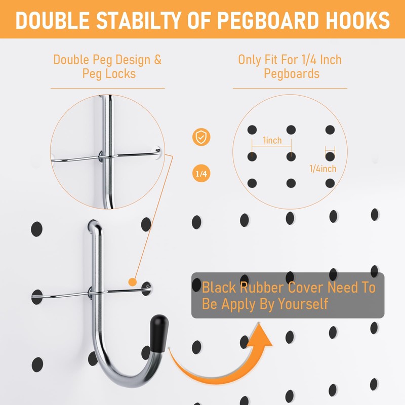 INCLY 176PCS Extra Thick Pegboard Hooks, 1/4" Heavy Duty Metal