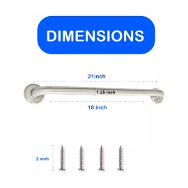 Grab Bar Specialists Shower Grab Bar Smooth Grip in Brushed Nickel Finish | Holds Upto 400 lb - 18"