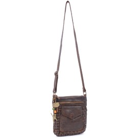 Catwalk Collection Handbags - Women's Crossbody Bag - Small Shoulder Bag - Washed Vintage Leather - Adjustable Strap - SIMONA - Brown