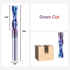 SpeTool Spiral Groove Cutter 8 mm Shank Downcut 32 mm Cutting Length Groove Cutter Spiral Cutter with SPE-X Coating Solid Carbide End Mill CNC Milling Cutter for Router Bit 2 Flutes Wood Cutter Slot