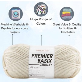 Premier Basix Chunky Knitting Yarn Antique White 1145-04 (3-Pack) Same Dye Lot Chunky Bulky #5 Soft 100% Acrylic Bundle with 1 Artsiga Craft Bag