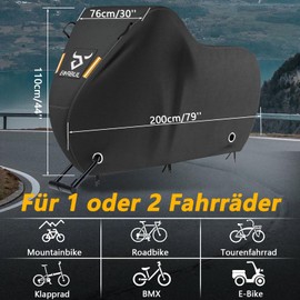 EVRBUL Bicycle Cover for 1-2 Bikes 210L x 110H x 76W cm (79''L x 30''W x 44''H) Outdoor Waterproof with Lock Opening 420D Strong Fabric Rain Sun Wind Protection Mountain Bike Road Bike EBike