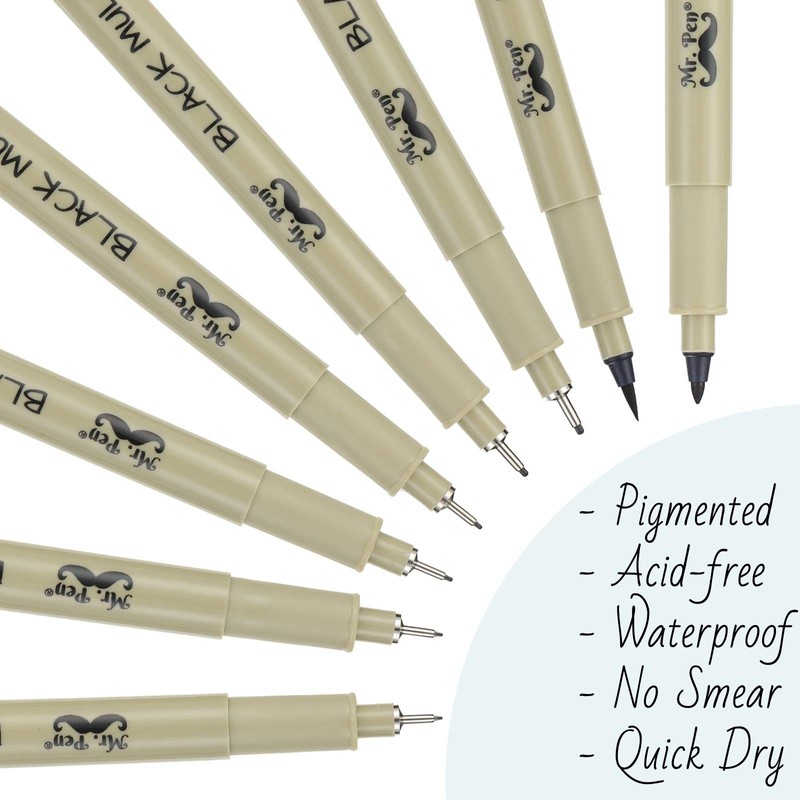 Mr. Pen- Drawing Pens for Artists, 8 Pack Black Multiliner/Fineliner