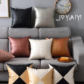 JOYAIYI Luxury Throw Pillow Cover Nordic 22x22 Leather Texture PU Leather Fabric, Simple and Fashionable Sofa Backrest Throw Pillow Car Interior (22x22 Inch (Pack of 1), Black&White)
