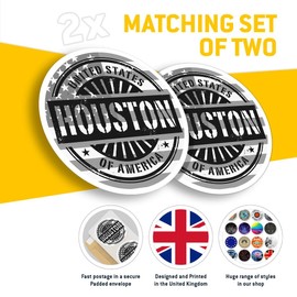 Vinyl Round Stickers (Set of 2) 10cm - BW - Houston USA American Flag Stamp for Laptops, Tablets, Luggage, Scrap Booking, Fridges #40525
