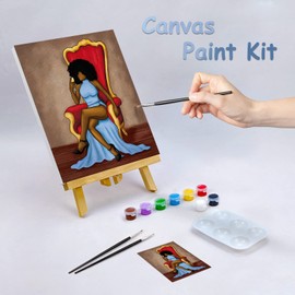 Canvas Painting Kit Pre Drawn Canvas for Painting for Adults Sip and Paint Party Supplies 8x10 Canvas to Paint Afro Queen Girl Paint, Mother's Day Gift