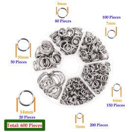 Mandala Crafts Double Split Rings for Keychains – Stainless Steel Double Jump Rings for Jewelry Making Small Key Rings Keys Chandelier Suncatchers Assorted Sizes 600 PCs Silver