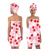 QIULIBMH Cherry Print Bath Wrap with Matching Hair Drying Cap